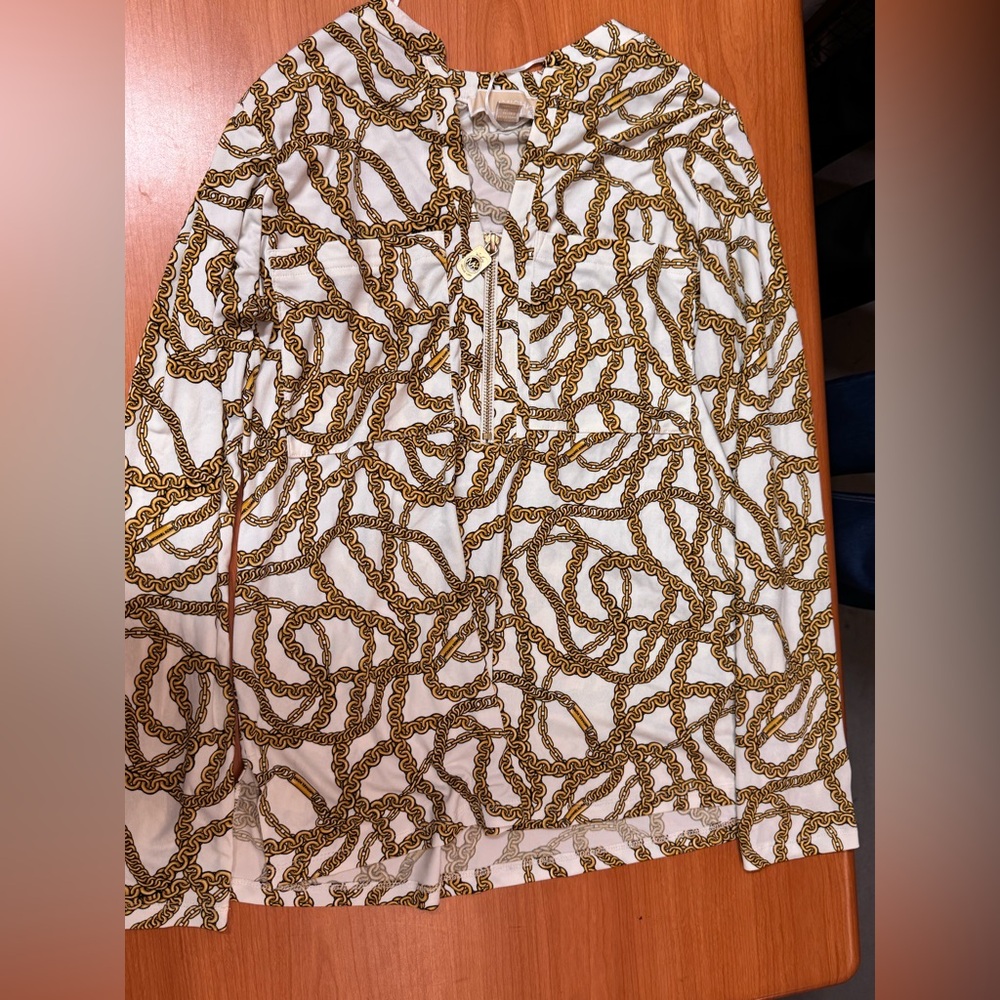 MICHAEL Michael Kors White Blouse with Gold Chain Print